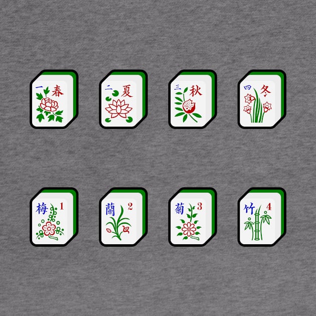 Mahjong Quartet Bonus Tiles 麻雀花牌 - Flowers, Seasons | I Love Mahjong | Cantonese Sticker by PawaPotto